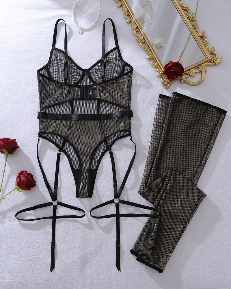 Cutout Fishnet Bodysuit with Stockings - Sexy Bodysuit Lingerie