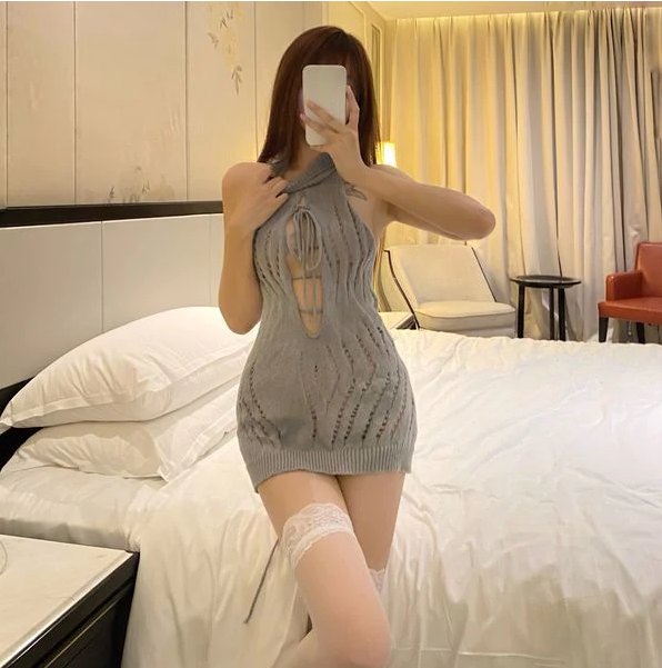 Cutout Knit Sheer Chemise - Sexy Slip Nightgown