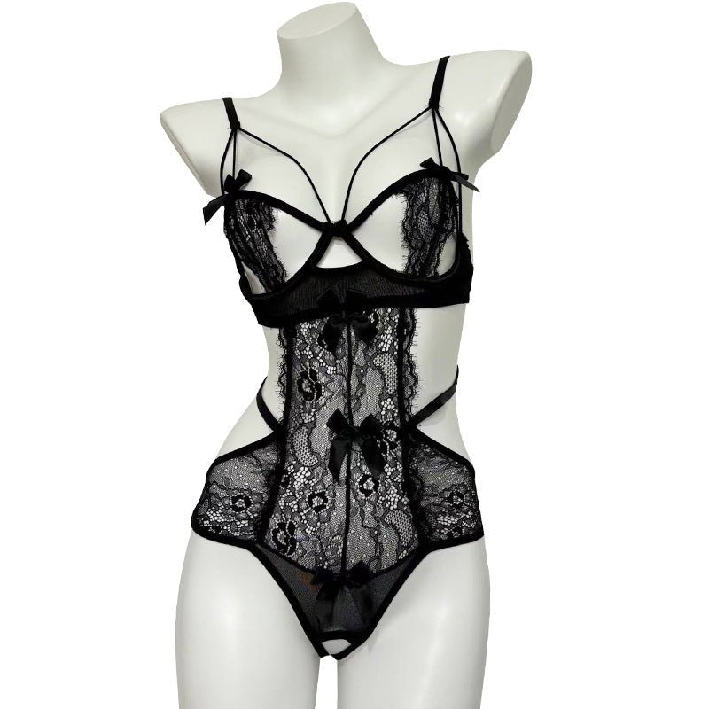 Cutout Lace Mesh Bodysuit - Lingerie Bodysuit for Women
