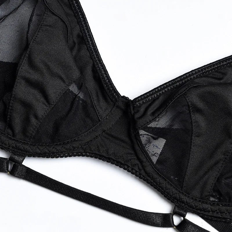 Cutout Mesh Harness Bra Set - Lingerie Set for Women