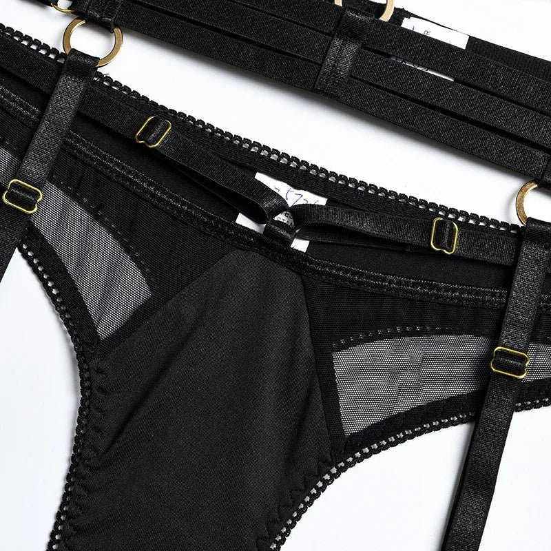Cutout Mesh Harness Bra Set - Lingerie Set for Women
