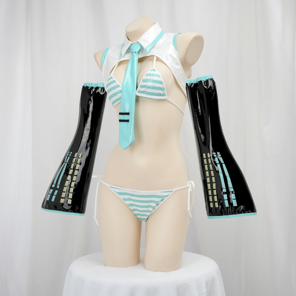 Cyan Striped Anime Bikini Set - Sexy Roleplay Costume