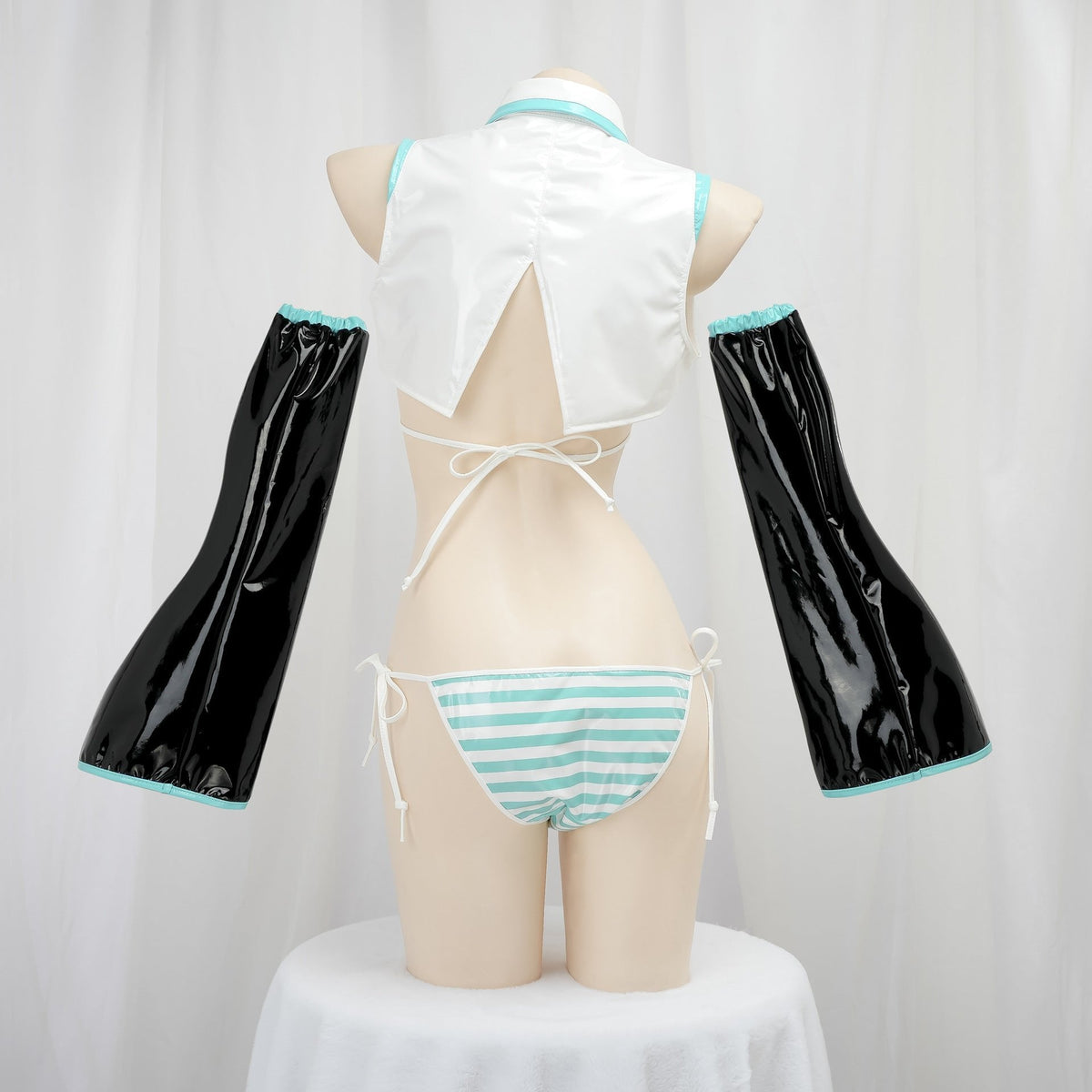 Cyan Striped Anime Bikini Set - Sexy Roleplay Costume