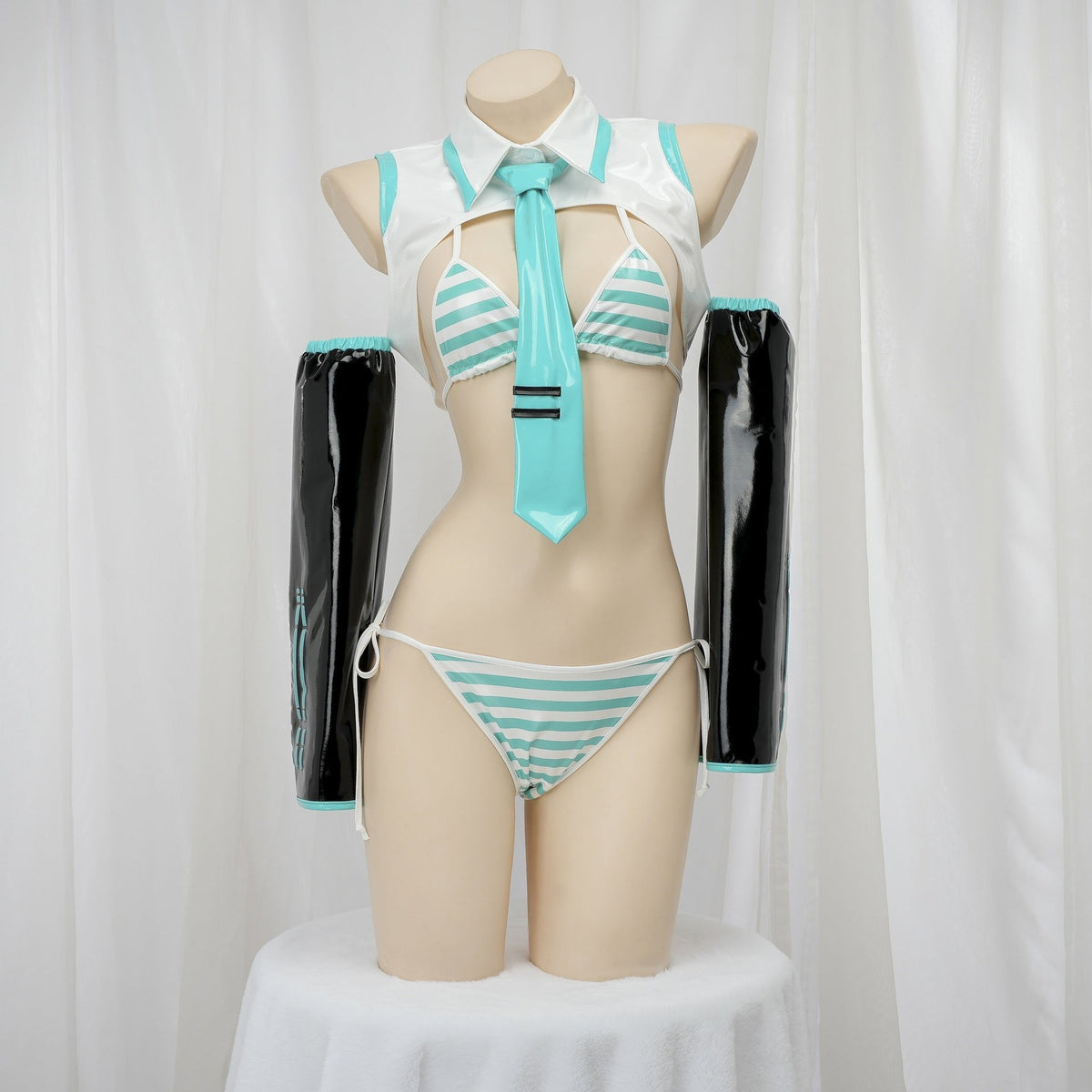 Cyan Striped Anime Bikini Set - Sexy Roleplay Costume