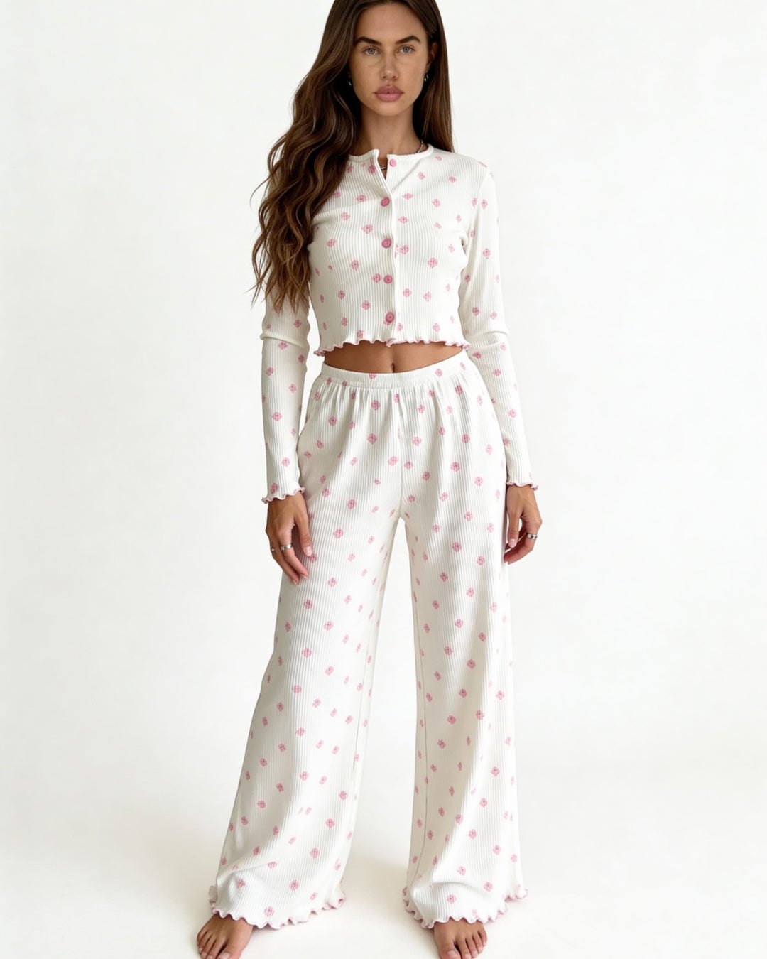 Dahlia Floral Pajama Set - Ribbed Sexy Pajamas for Women
