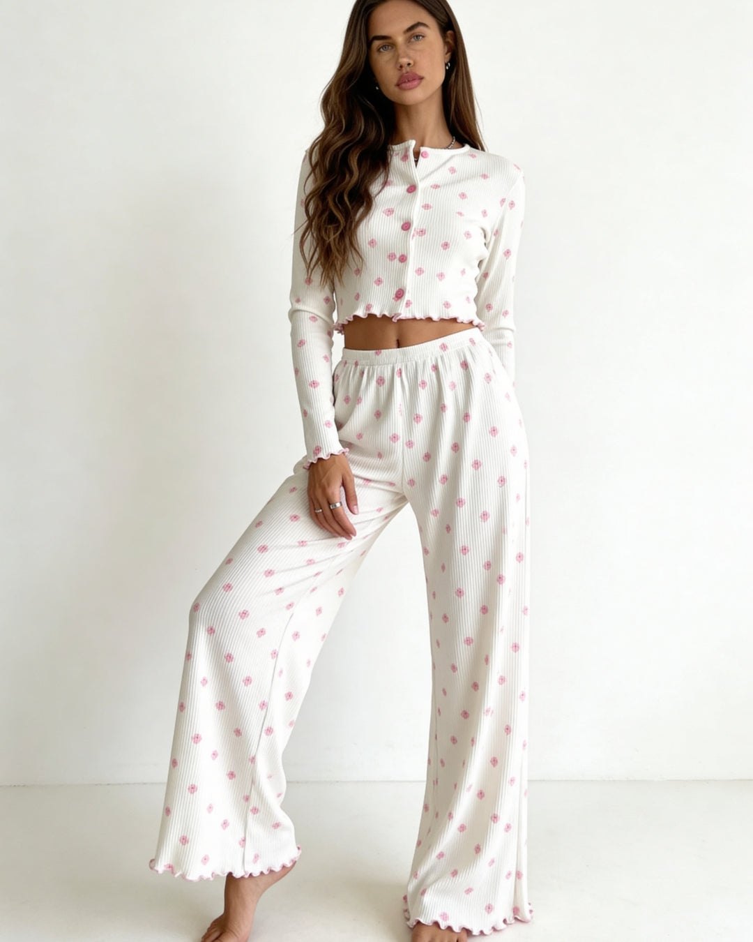 Dahlia Floral Pajama Set - Ribbed Sexy Pajamas for Women