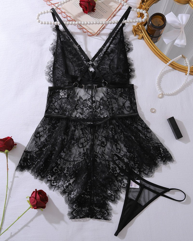 Deep V Eyelash Lace Babydoll - Sexy Babydoll Lingerie