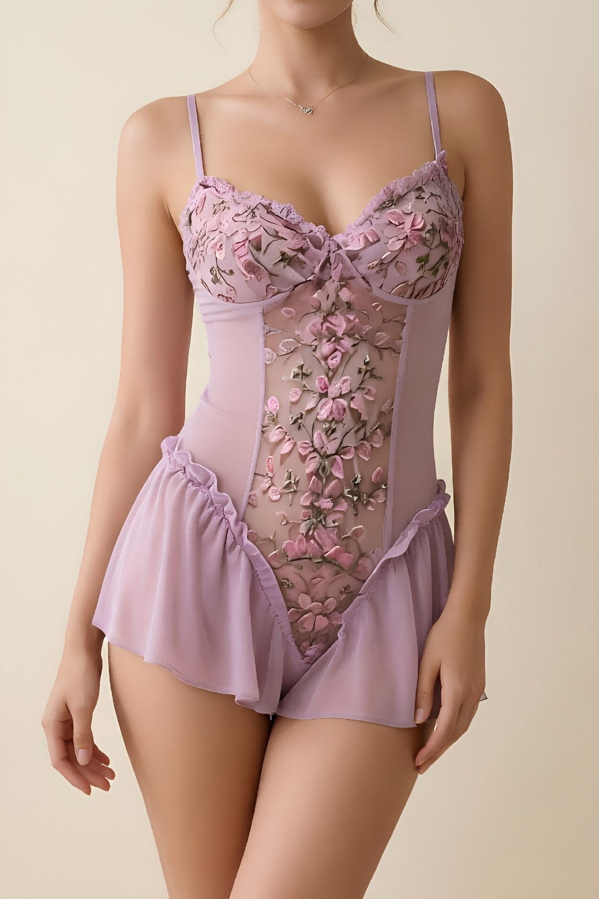 Deep V Floral Lace Babydoll - Sexy Babydoll Lingerie
