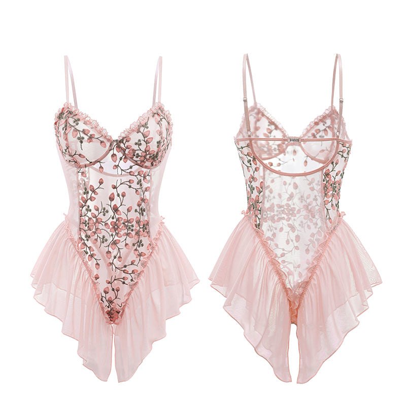 Deep V Floral Lace Babydoll - Sexy Babydoll Lingerie
