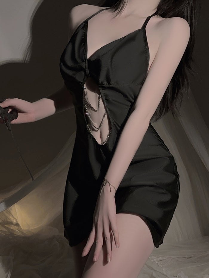 Deep V Chain Satin Nightdress - Sexy Nightgown Lingerie