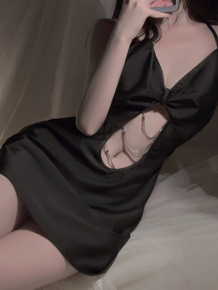 Deep V Chain Satin Nightdress - Sexy Nightgown Lingerie