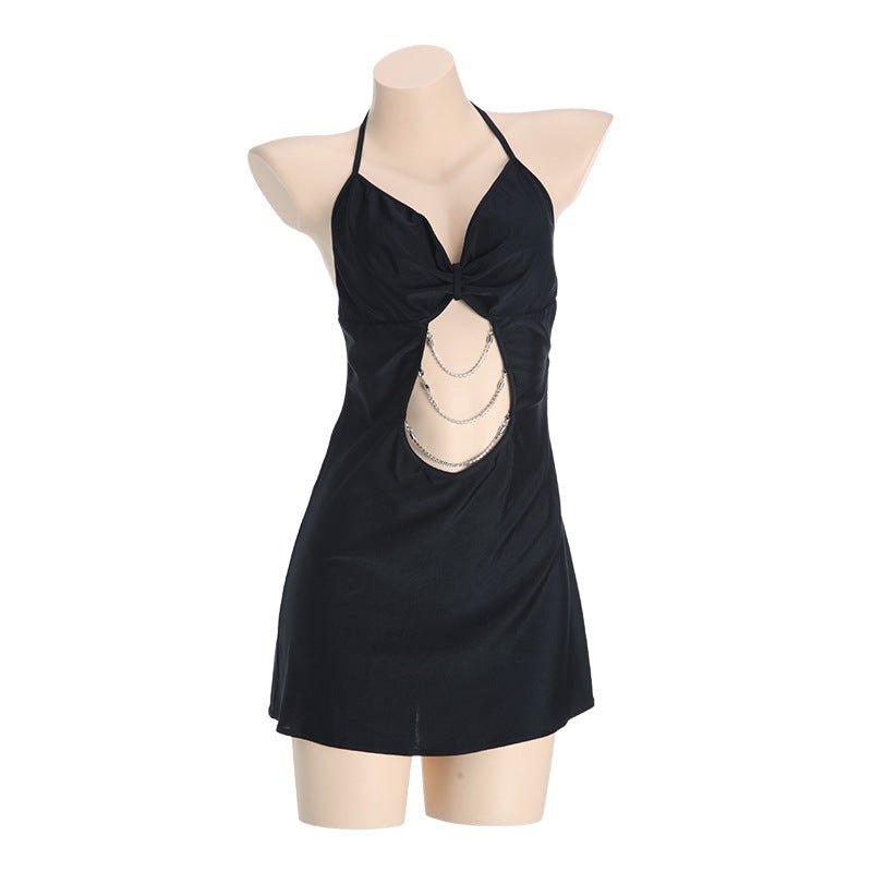 Deep V Chain Satin Nightdress - Sexy Nightgown Lingerie