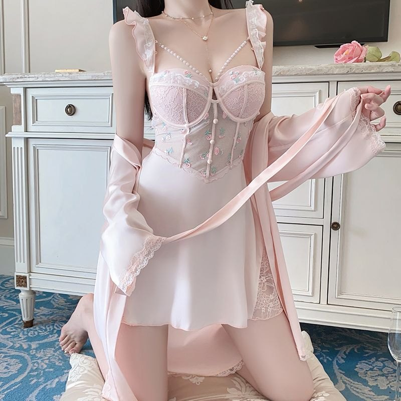Deep V Petal Embroidered Nightgown - Sexy Sleepwear for Women