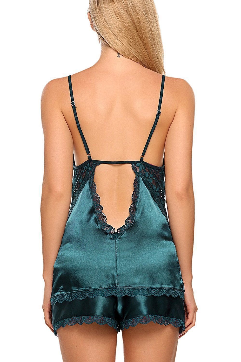 Deep V Silk Lace Suspender Dress - Sexy Camisole Set