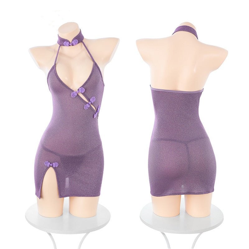 Deep-V Slant Cardigan Cheongsam - Chemise Lingerie