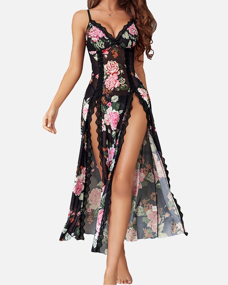 Diamond Embellished Lace Sleepwear Set - Sexy Pajamas for Women