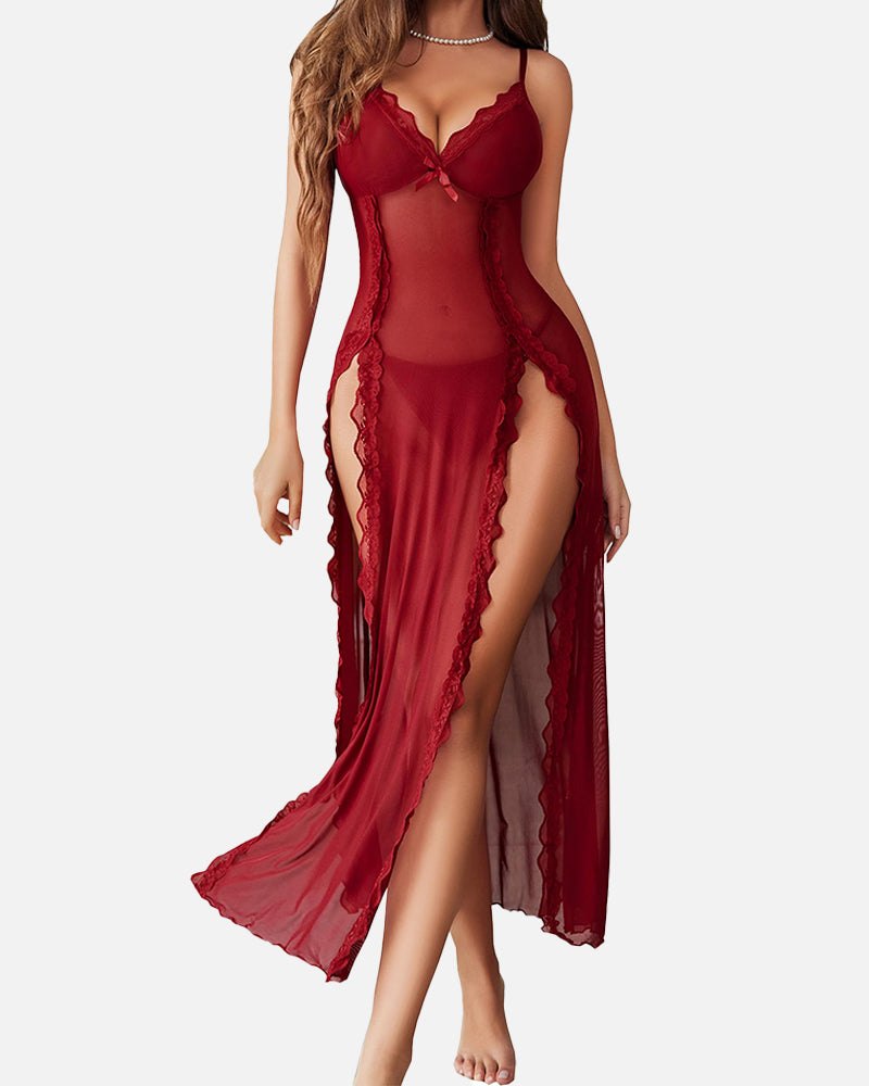 Diamond Embellished Lace Sleepwear Set - Sexy Pajamas for Women