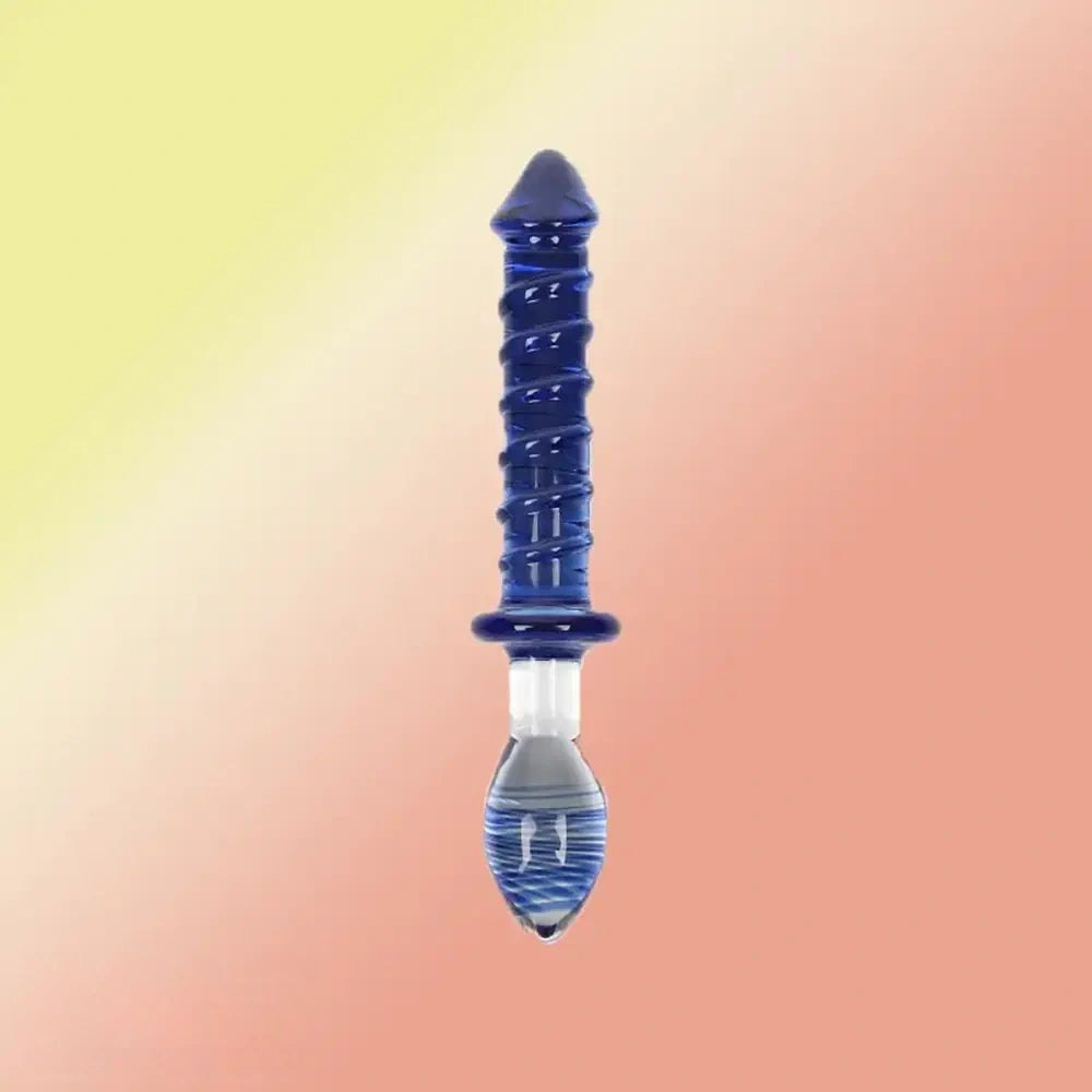 Double-Ended Ribbed Glass Wand 9in - Glass Beaded Anal Wand