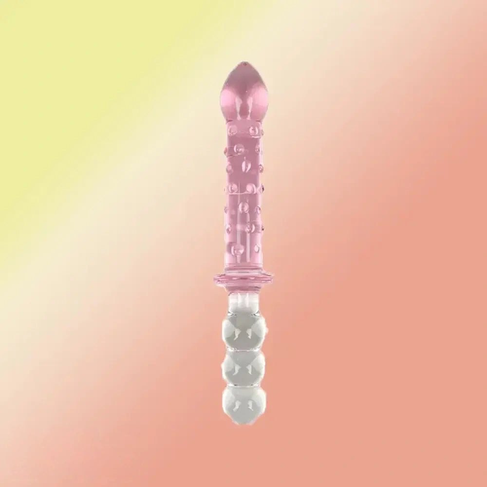 Double-Ended Ribbed Glass Wand 9in - Glass Beaded Anal Wand