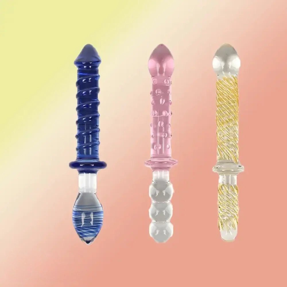 Double-Ended Ribbed Glass Wand 9in - Glass Beaded Anal Wand