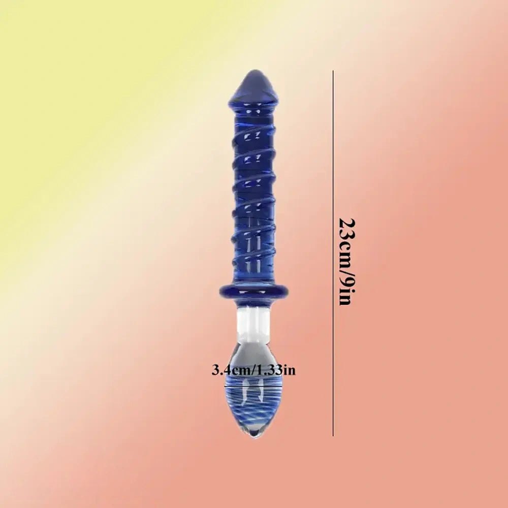 Double-Ended Ribbed Glass Wand 9in - Glass Beaded Anal Wand
