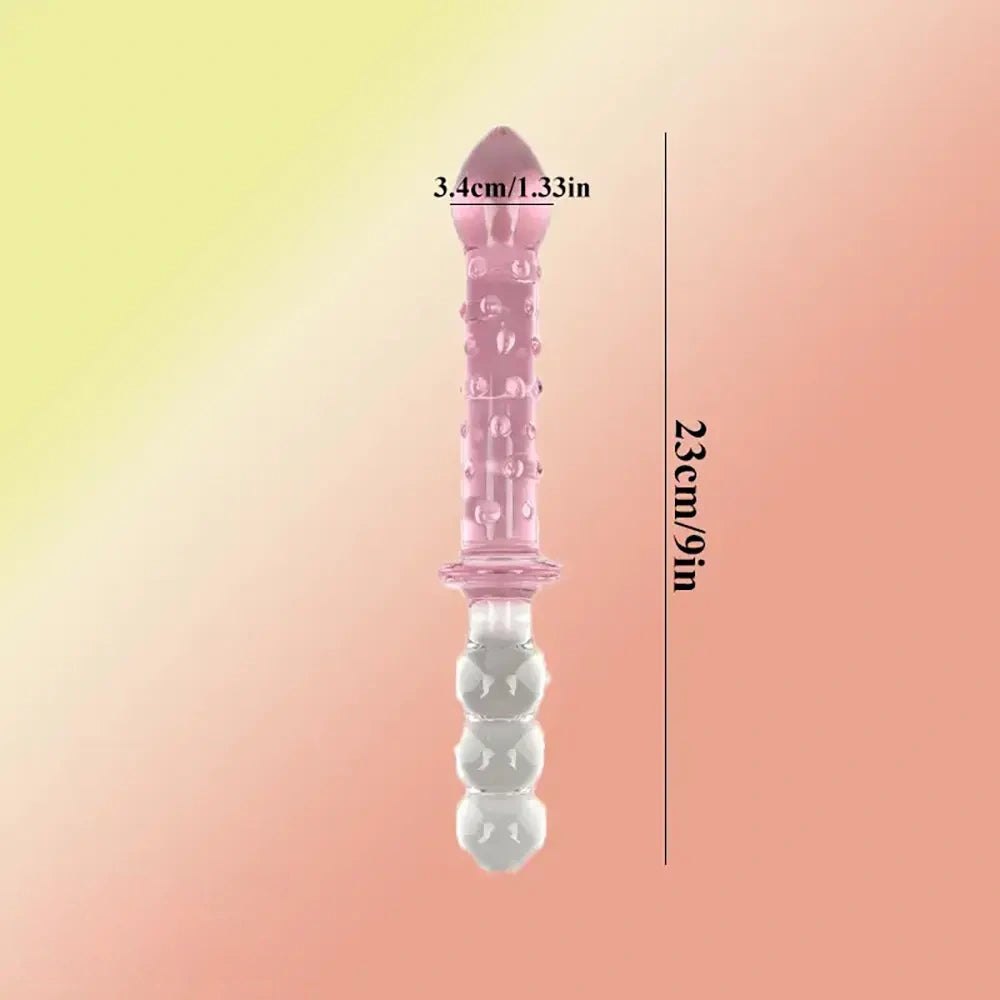 Double-Ended Ribbed Glass Wand 9in - Glass Beaded Anal Wand