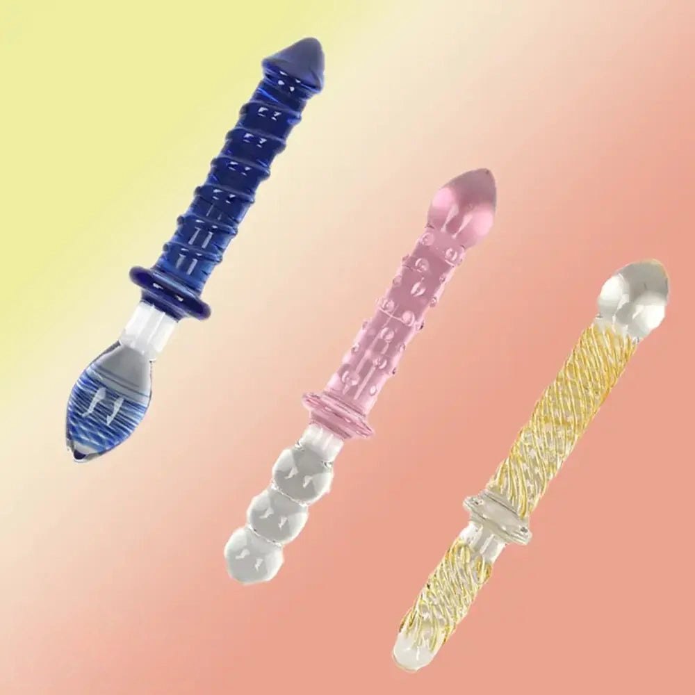 Double-Ended Ribbed Glass Wand 9in - Glass Beaded Anal Wand