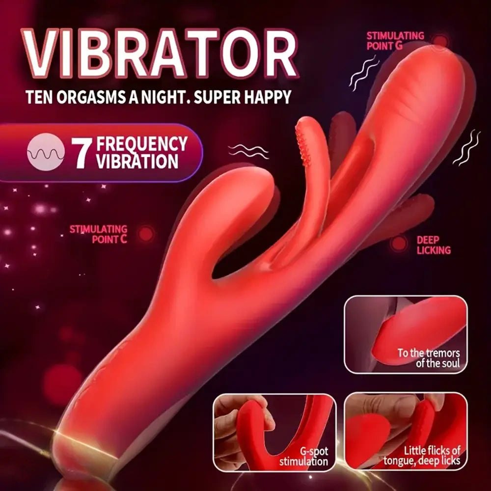 Double Layer Dildo 9.45 in - Red Purple Silicone Toy