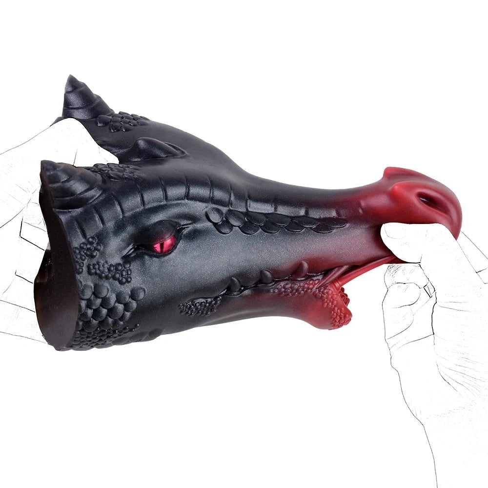 Dragon Head Onahole Black Red - Fantasy Stroker Onahole