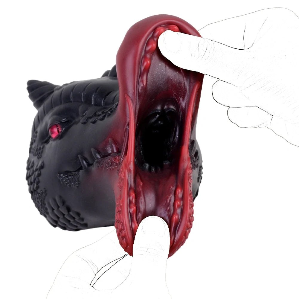 Dragon Head Onahole Black Red - Fantasy Stroker Onahole
