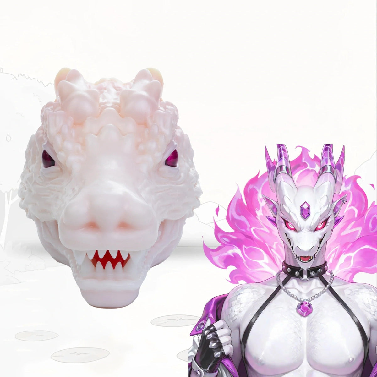 Dragon Head Onahole Pearl White - Fantasy Stroker Onahole