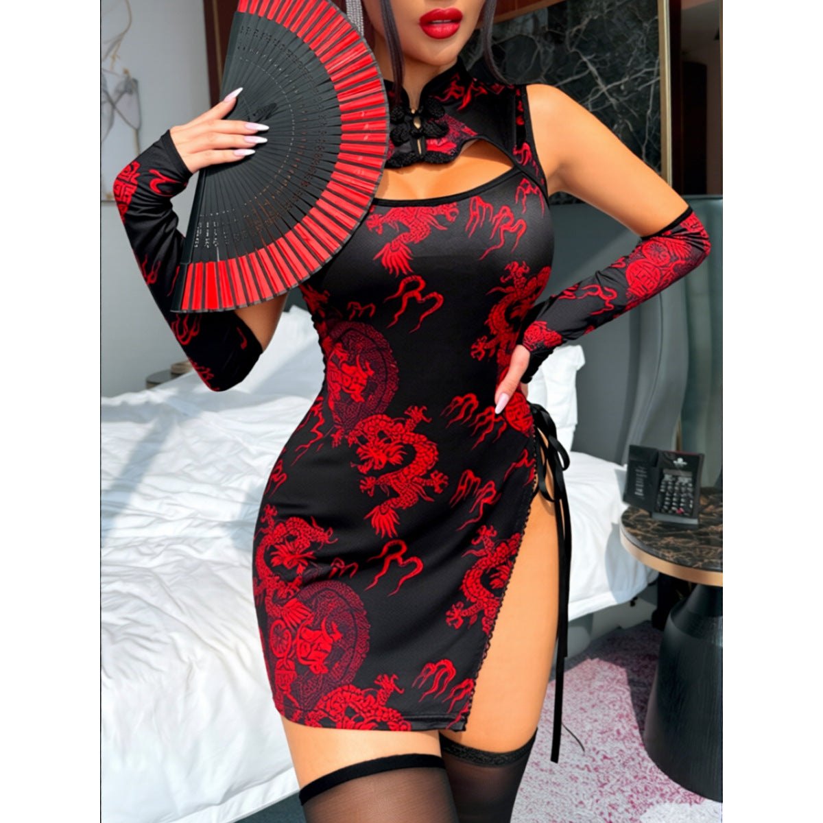 Dragon Print Side-Tie Cheongsam - Qipao Lingerie
