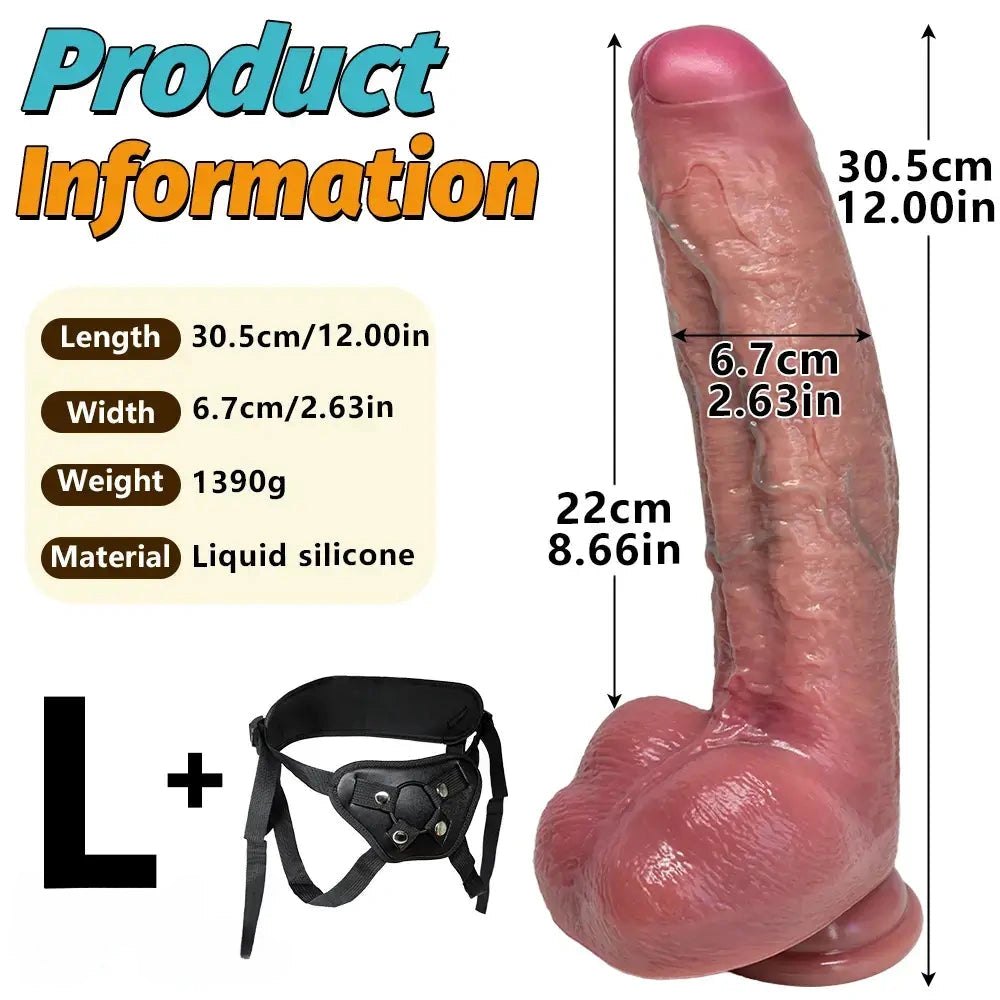 Dual Density Strap-On Dildo 12 in - Uncut Foreskin Dildo