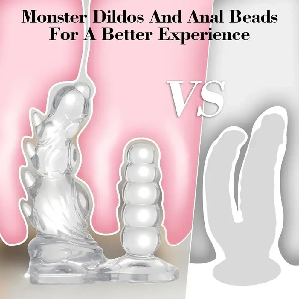 Dual-Head Clear Monster Bead Dildo - Clear TPE Fantasy Dildo