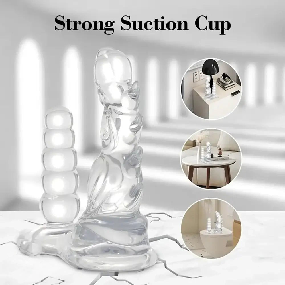 Dual-Head Clear Monster Bead Dildo - Clear TPE Fantasy Dildo
