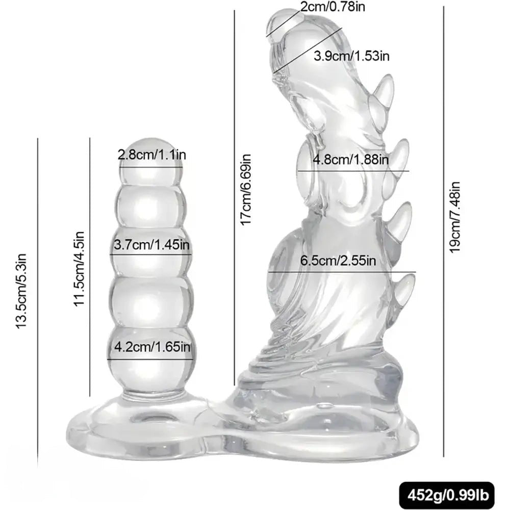 Dual-Head Clear Monster Bead Dildo - Clear TPE Fantasy Dildo