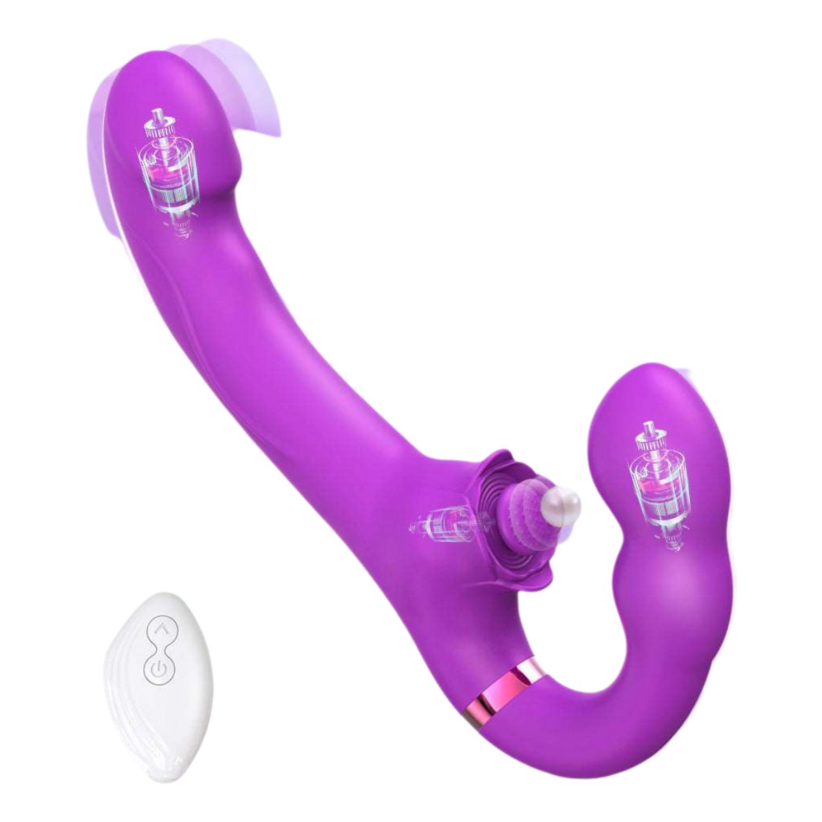 Dual-Motor Double-Ended Rose Vibrator - Strapless Strap On Dildo