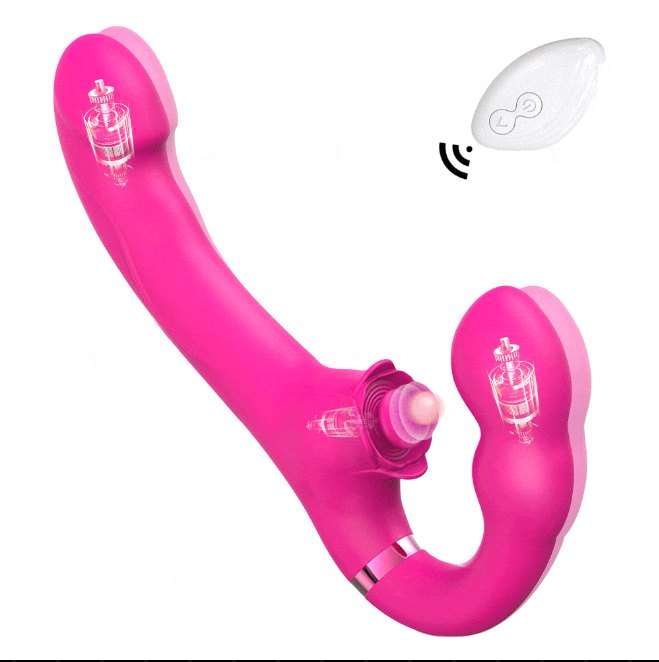 Dual-Motor Double-Ended Rose Vibrator - Strapless Strap On Dildo
