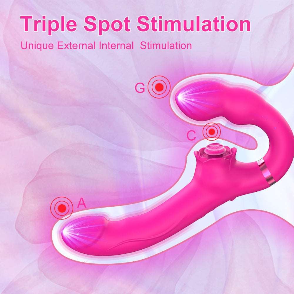 Dual-Motor Double-Ended Rose Vibrator - Strapless Strap On Dildo