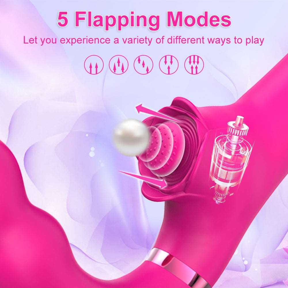 Dual-Motor Double-Ended Rose Vibrator - Strapless Strap On Dildo