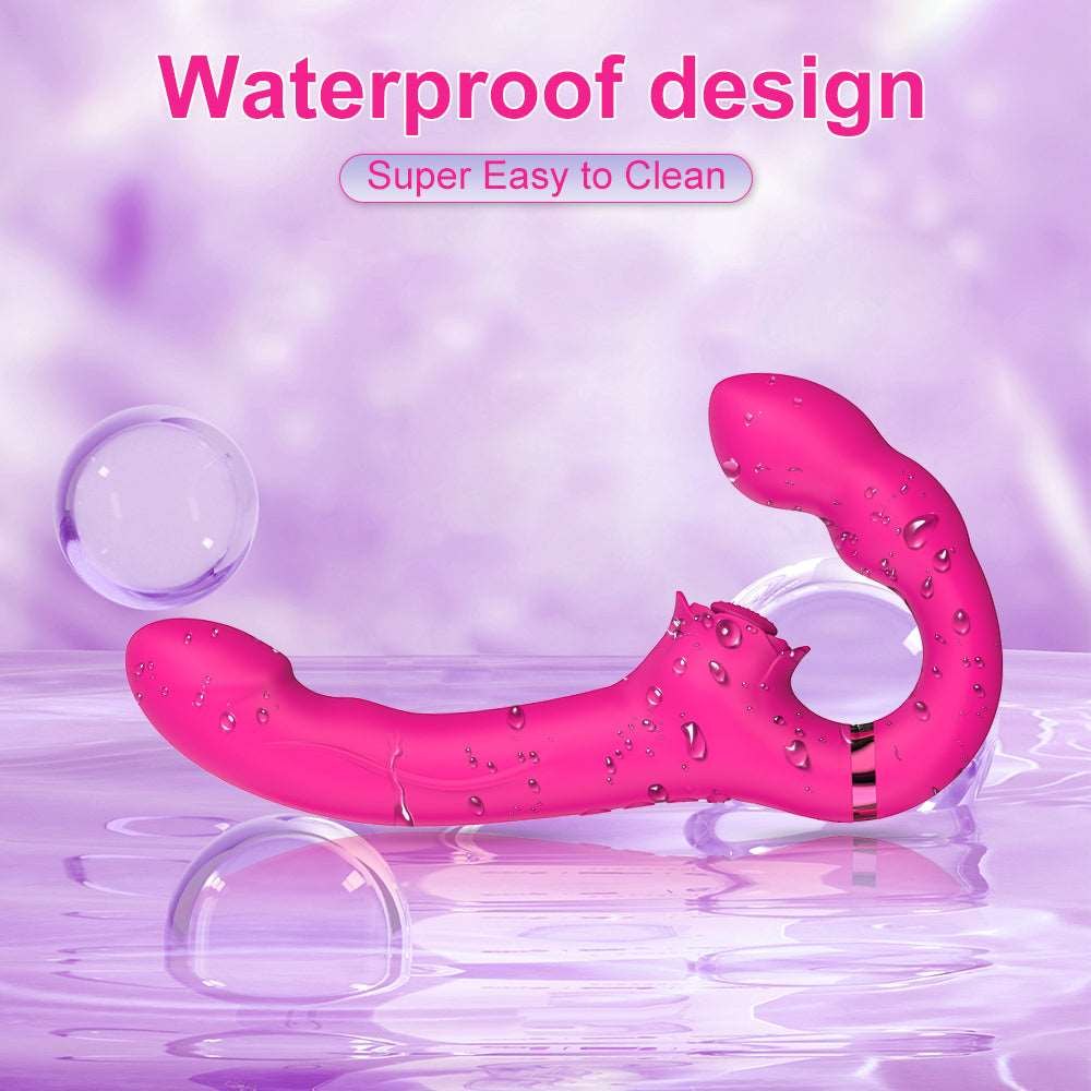 Dual-Motor Double-Ended Rose Vibrator - Strapless Strap On Dildo