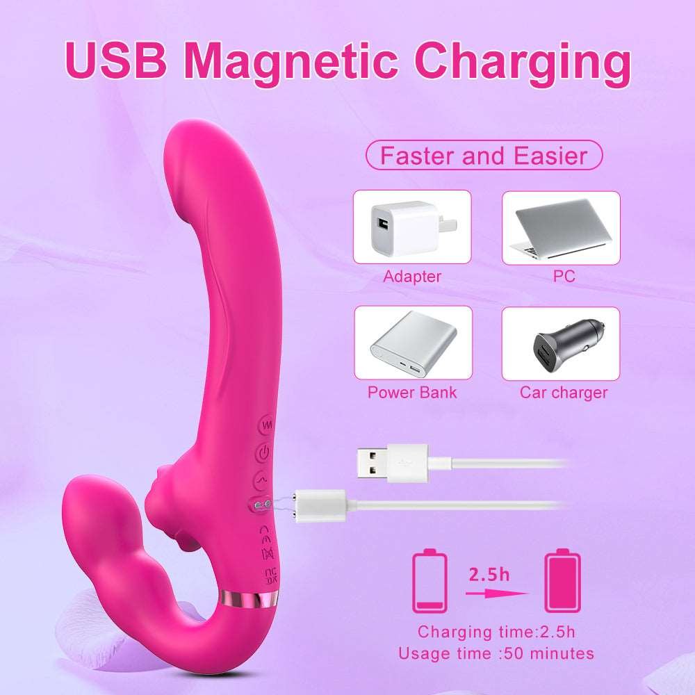 Dual-Motor Double-Ended Rose Vibrator - Strapless Strap On Dildo