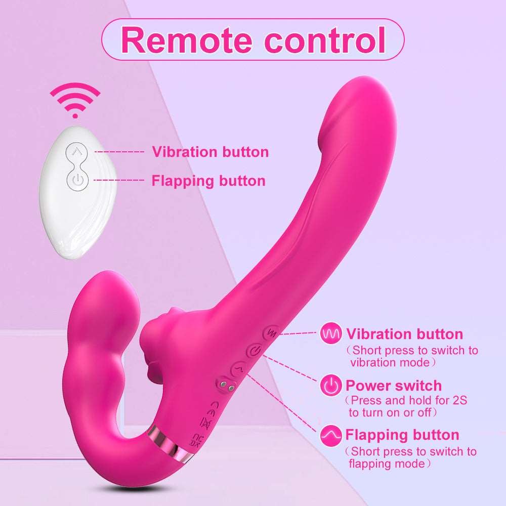 Dual-Motor Double-Ended Rose Vibrator - Strapless Strap On Dildo