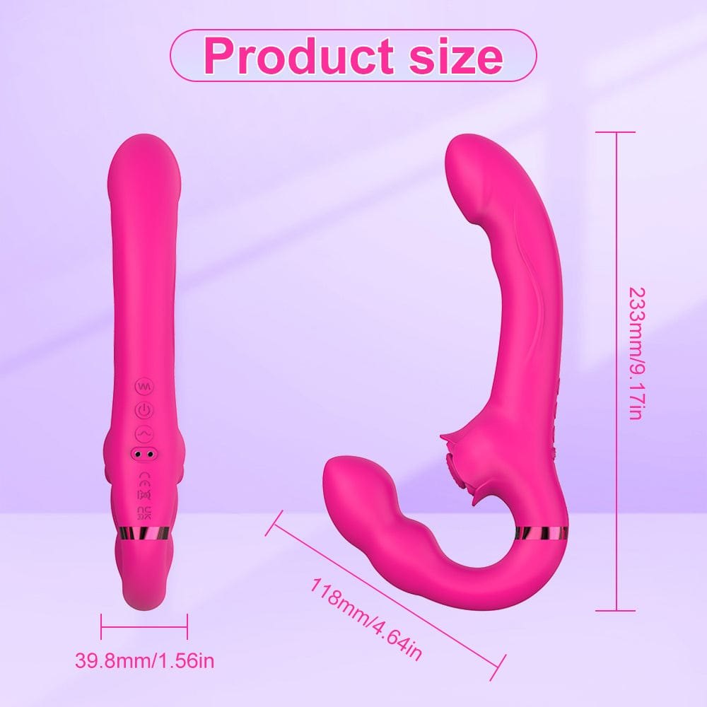 Dual-Motor Double-Ended Rose Vibrator - Strapless Strap On Dildo