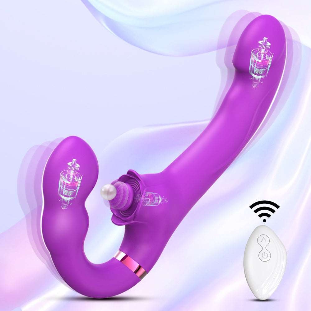 Dual-Motor Double-Ended Rose Vibrator - Strapless Strap On Dildo