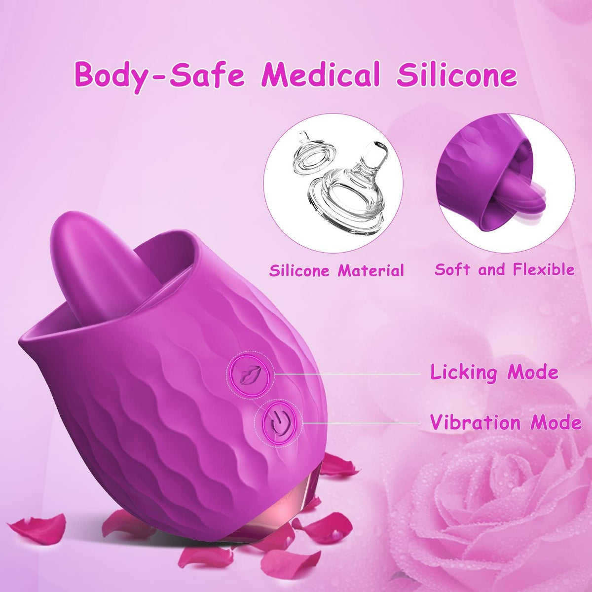 Dual Motor Rose Licking Vibrator - Clit Sucker Toy