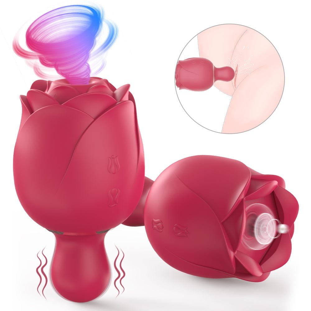 Dual Motor Rose Suction Vibrator - Clit Sucking Rose Toy