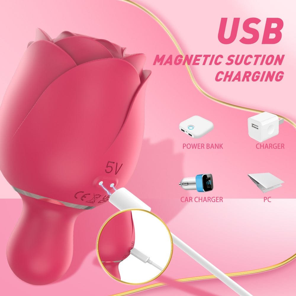 Dual Motor Rose Suction Vibrator - Clit Sucking Rose Toy