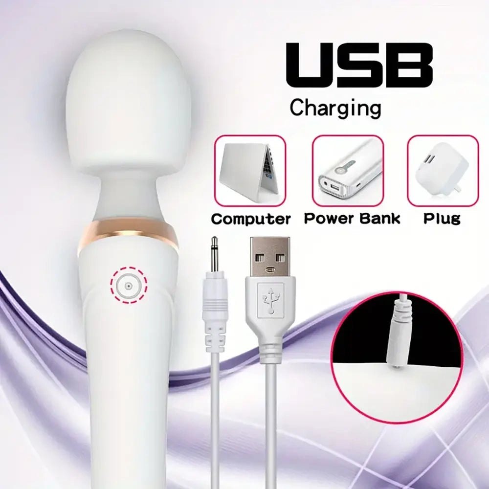 Dual Motor Silicone Wand Massager - Curved Tip Wand Vibrator