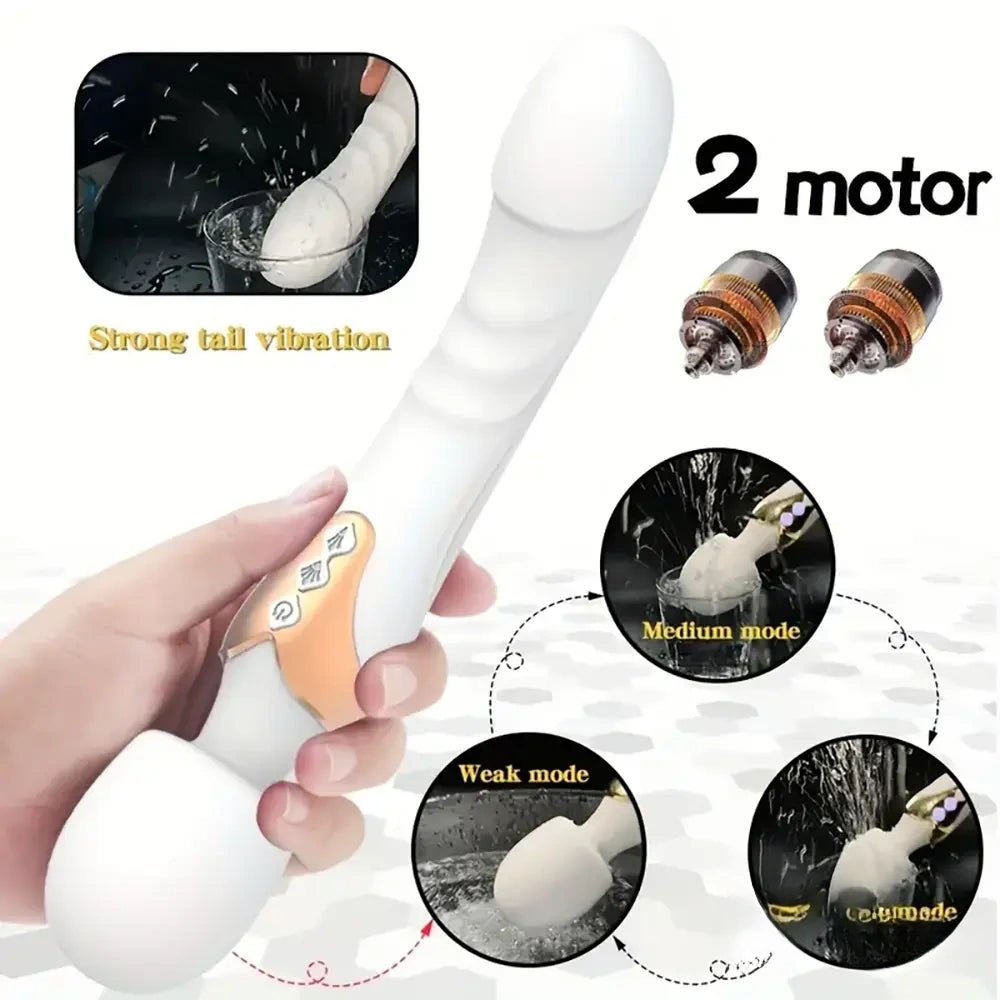 Dual Motor Silicone Wand Massager - Curved Tip Wand Vibrator